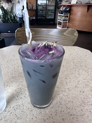 Yummy latte with butterfly powder  at Buena Onda Cafe in St Augustine