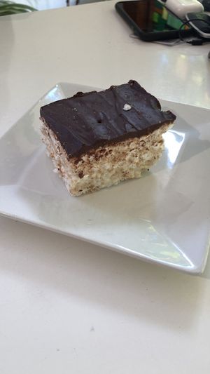 Choc covered vegan rice crispy treats  at Buena Onda Cafe in St Augustine