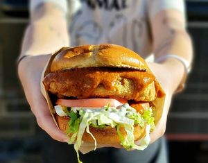 Fried jackfruit chicken sandwich at The Joint Vegan Street Food in Colorado Springs