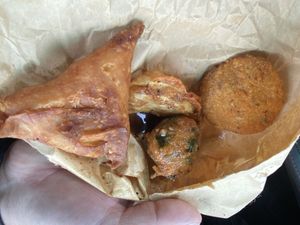 Samosa, bhaji, potato pakora and bara  #Veganuary at Go Kools Hot Snacks in Sigatoka