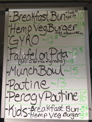 Current Menu 2023….menu changes for festivals and larger crowd events😍 at The Munch Room in Courtenay