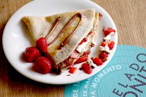 Strawberry and cream cheese crepe at Helado Bonito in Mexico City