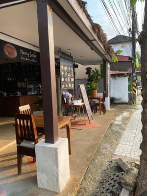 From the outside, view from the sidewalk. at Nang Sabai Cafe Artisan Bakery in Koh Samui