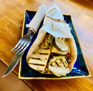 Sabich sandwich at Nang Sabai Cafe Artisan Bakery in Koh Samui