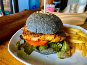 Vegan burger at Nang Sabai Cafe Artisan Bakery in Koh Samui