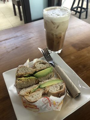 Iced Chai Latte + Avocado Bagel  at Nang Sabai Cafe Artisan Bakery in Koh Samui
