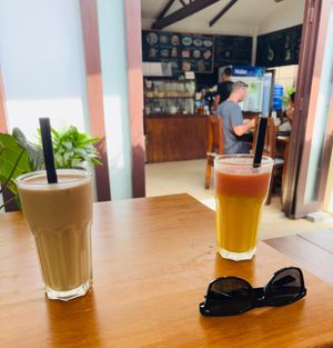 Funky Monkey and Mango Sunrise at Nang Sabai Cafe Artisan Bakery in Koh Samui
