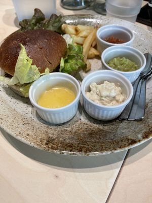 Vegan burger.  Patty version at Vegan Bistro Jangara in Tokyo