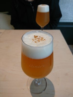 Fruity beer with Apple cinnamon syrup at Vegan Bistro Jangara in Tokyo