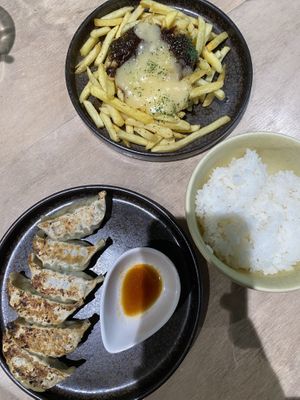 Gyoza and fries  at Vegan Bistro Jangara in Tokyo