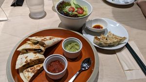 Cheese tacos with gyoza at Vegan Bistro Jangara in Tokyo