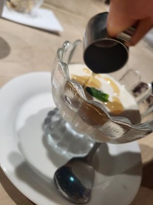 Soy cream pudding dessert at Vegan Bistro Jangara in Tokyo