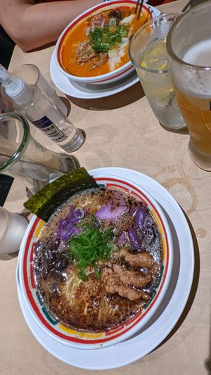 Garlic-broth and spicy-broth (red one) both delicious!! at Vegan Bistro Jangara in Tokyo