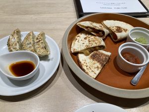 Quesadillas and gyoza   at Vegan Bistro Jangara in Tokyo