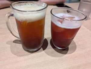 Cola and goji berry and pomegranate soda at Vegan Bistro Jangara in Tokyo