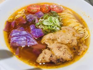 Taiwanese vegan noodles  at Vegan Bistro Jangara in Tokyo