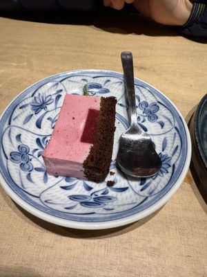 Raspberry mousse cake  at Vegan Bistro Jangara in Tokyo