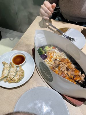 Gyozas and Juju Grill  at Vegan Bistro Jangara in Tokyo