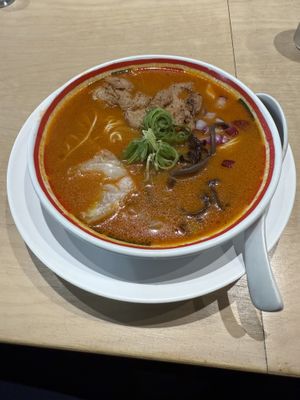Hot and spicy bowl of deliciousness AKA Ramen Karabon😄  at Vegan Bistro Jangara in Tokyo