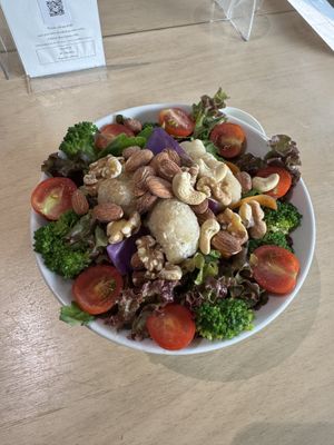 Salad came with nuts and soy nuggets but these are optional .  at Vegan Bistro Jangara in Tokyo