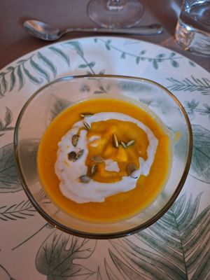Pumpkin soup with coconut milk at Lucato Home Restaurant in Montorso Vicentino