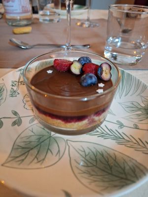 Wild berries and chocolate ganache desert at Lucato Home Restaurant in Montorso Vicentino