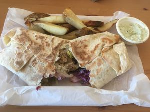 Durum de seitan con patatas y mayo de cilantro at Good Shit, Vegan Kebabs in Barcelona