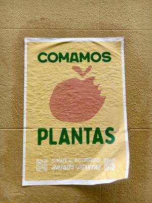 Nice poster on the outside wall, the food was so good we forgot to take pictures before we started eating 😅🤪   at Good Shit, Vegan Kebabs in Barcelona