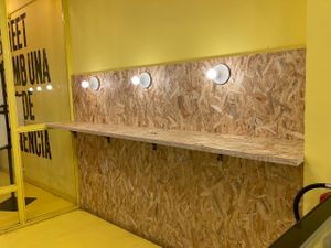 Interior- standing counter  at Good Shit, Vegan Kebabs in Barcelona