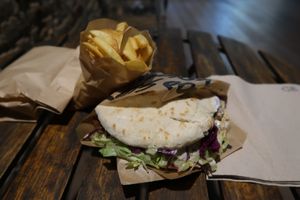 Kebab with Chips at Good Shit, Vegan Kebabs in Barcelona