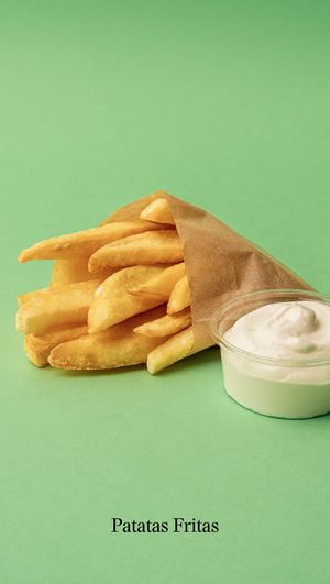 Thick fries with a choice of homemade vegan mayonnaise. at Good Shit, Vegan Kebabs in Barcelona