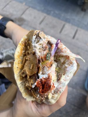 Mouthwatering seitan kebab in pita  at Good Shit, Vegan Kebabs in Barcelona