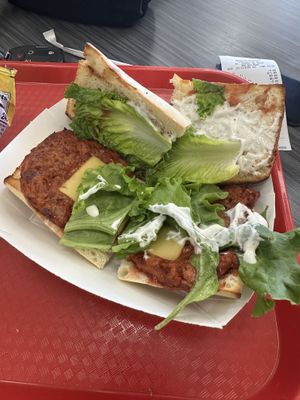 Vegan “bbq meatball” six inch on 🥖 French bread with garlic sauce addedd  at Baguette De France in St Joseph