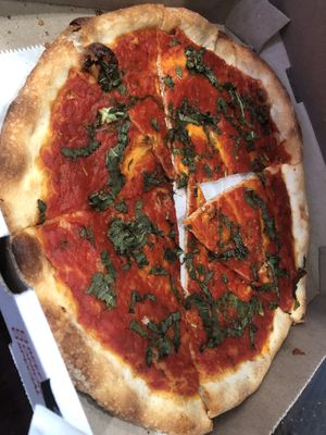 Vegan 12 inch pie with basil   at Pino's Pizza in Deer Park