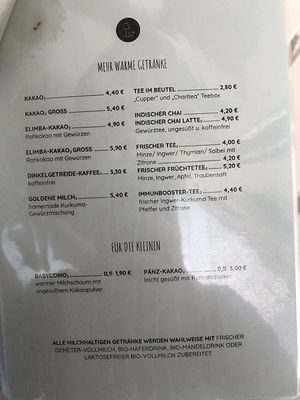 Speisekarte Heißgetränke / menu hot drinks  at Südlicht Cafe in Cologne