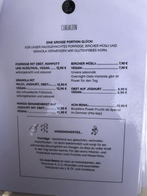 Speisekarten Müsli / menu cereal  at Südlicht Cafe in Cologne