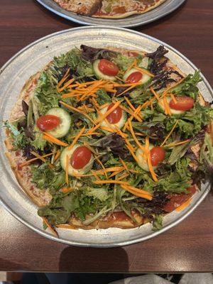 Salad pizza with vegan cheese and sauce  at Colony Grill in Milford