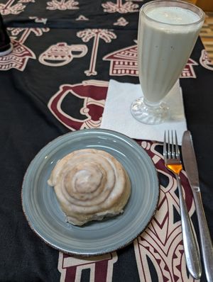 Cinnamon roll and vanilla mylkshake at Soul Veg(etária)  in Nairobi