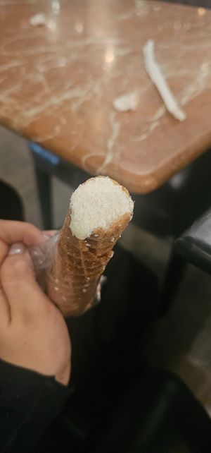 Wafer roll with strawberry cream at BOBO Pops in Limassol