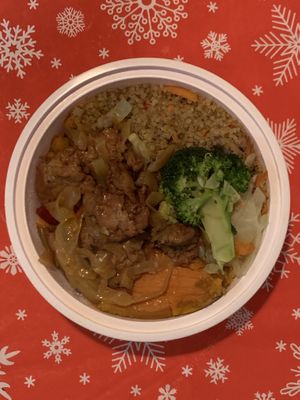 Small Bowl of quinoa, teriyaki chick’n, steamed veggie and chick peas. at Uptown Veg in New York City