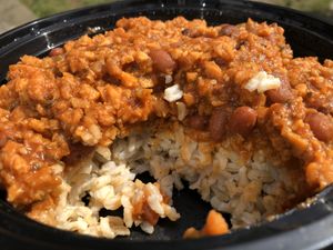 $5 chili and rice special at Uptown Veg in New York City