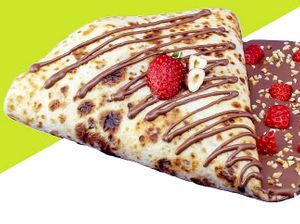 Paradisio vegan crepe: vegan chocolate, fresh strawberries & roasted hazelnuts at Frendo in Paphos