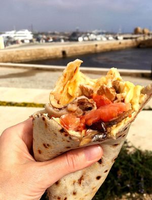 Plant based "chicken" crepe, fantastic taste! at Frendo in Paphos