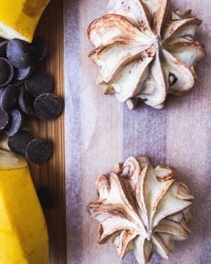 Banana-chocolate vegan marshmallow: delicate texture, bright taste of banana, Belgian chocolate, turmeric colour at Zefirium in Kyiv