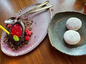 Choc ganache with raspberry and mochi  at NaRa-Ya in Washington