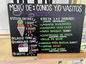 Menu for cones and cups  at Mucho Gusto - Trujillo Alto in Trujillo Alto