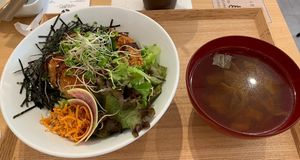 “Pork” cutlet meal and soup  at Tenzo in Tokyo