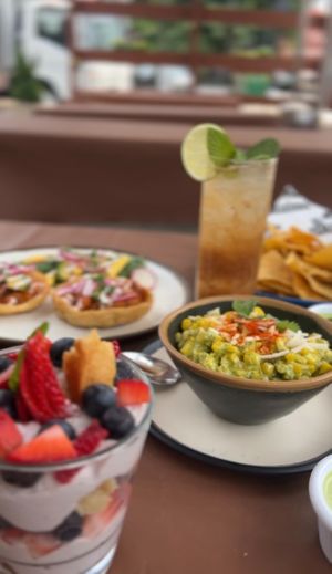 Chipotle Chickpea Sopes, Esquites and Summer Berry Trifle. Pairs well with zero proof  Tamarindo spritzer at El Tamarindo in Washington