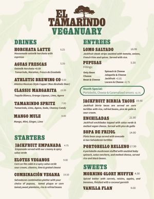 Enjoy our VEGANUARY SPECIALS all month long January 2026!
 at El Tamarindo in Washington