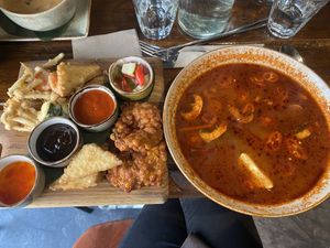 Vegan mixed platter & vegan Tom yum soup  at Copper and Moss in Shipley